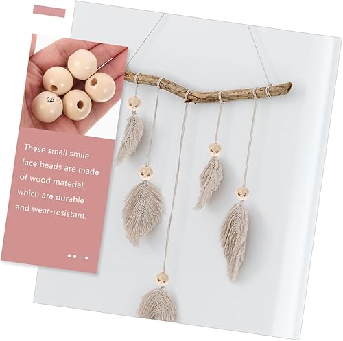 Miniatura 4 de EXCEART 50 pulseras de madera de ángel con cuentas de cara para hacer llaves espaciador para agujeros con cadena natural macramé cabeza sonriente