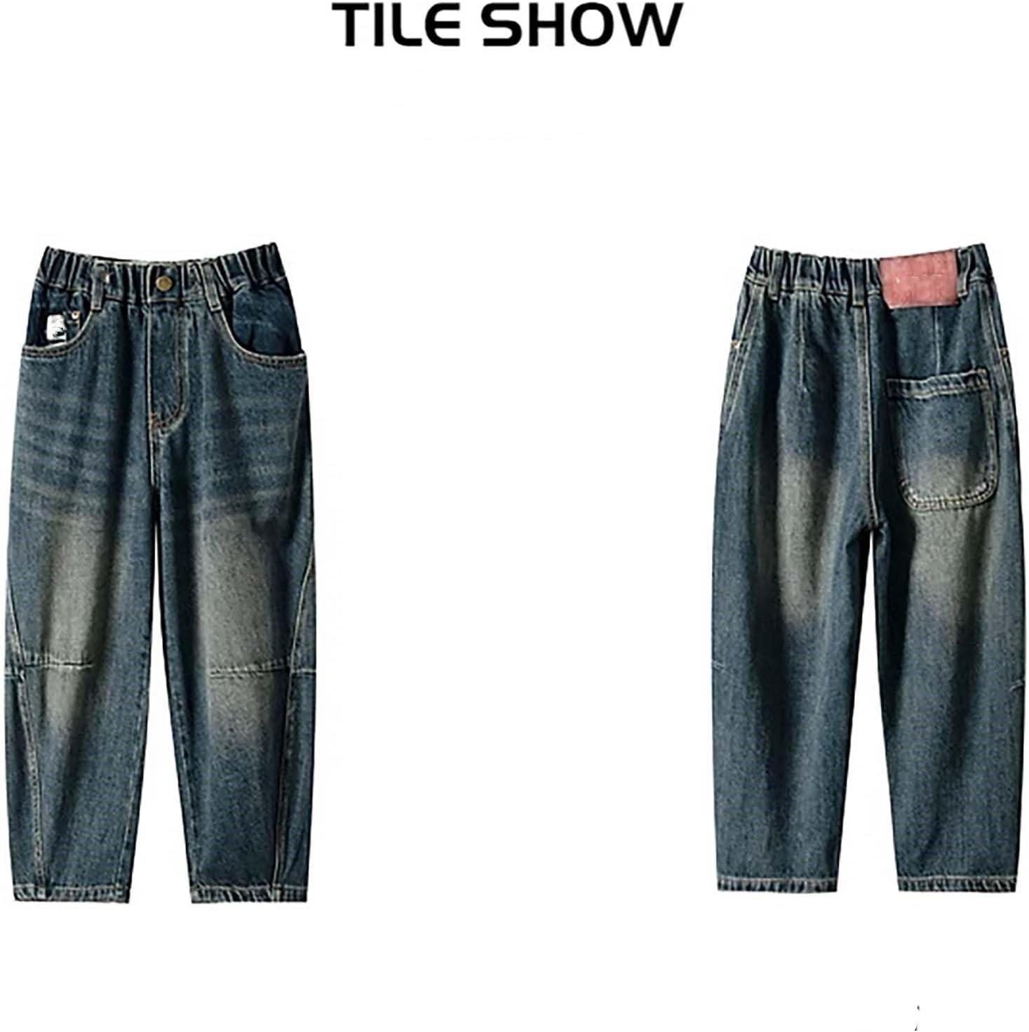 Boys Wide Leg Jeans Stretch Fit Elastic Waist Pull On Relaxed Kids Joggers Active Athletic Preppy Sports Teenage Streetwear