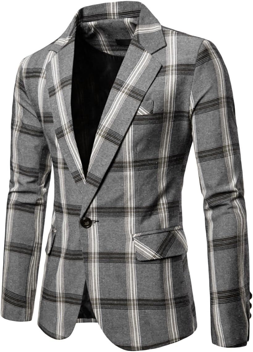 Men's Casual Pinstripe Sport Coat Notch Lapel Classic Fit Printed Blazer Suit