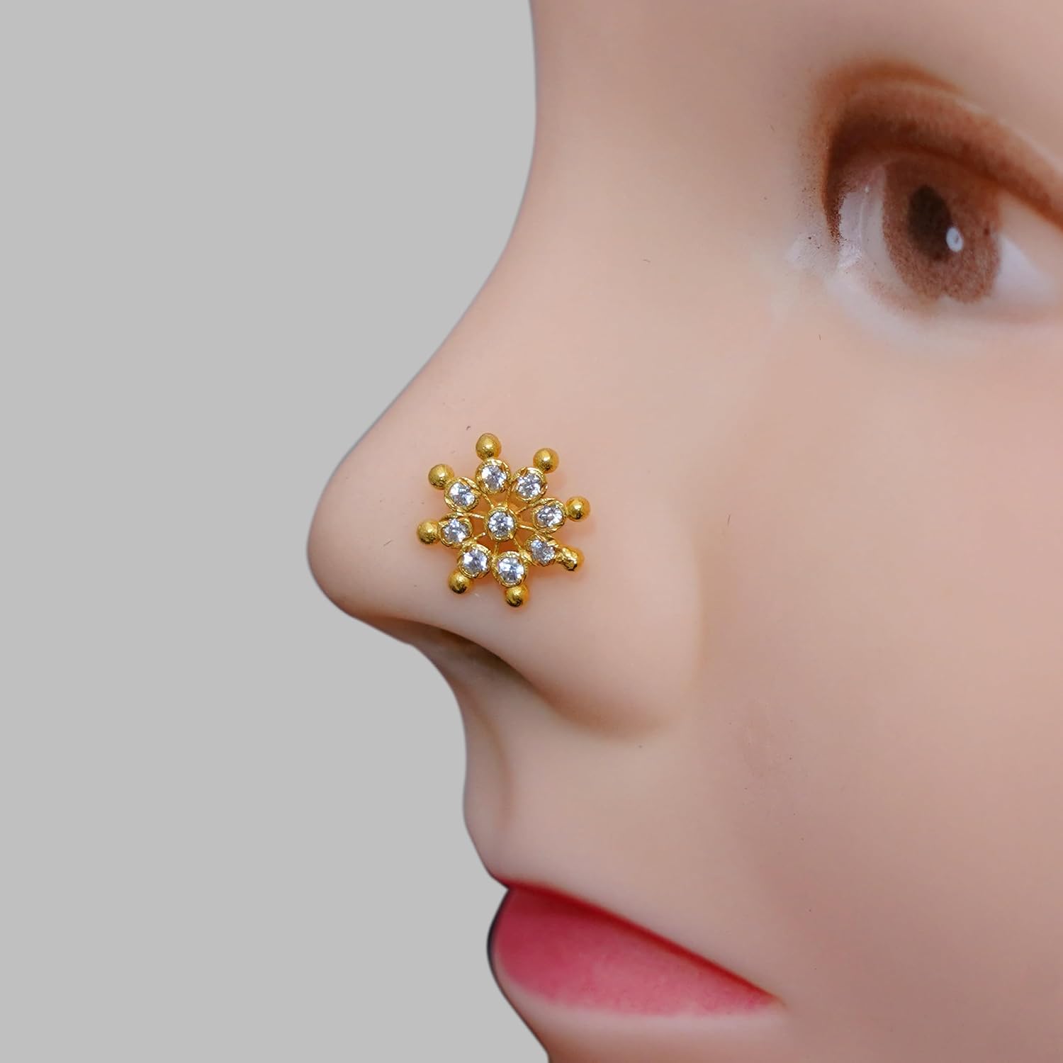 925 Sterling Silver Nose Jewelry Indian Nose Stud Gold Nose Stud Flower Nose Jewelry Gold Nose Piercing Crystal Nose Pin Indian Nose Ring