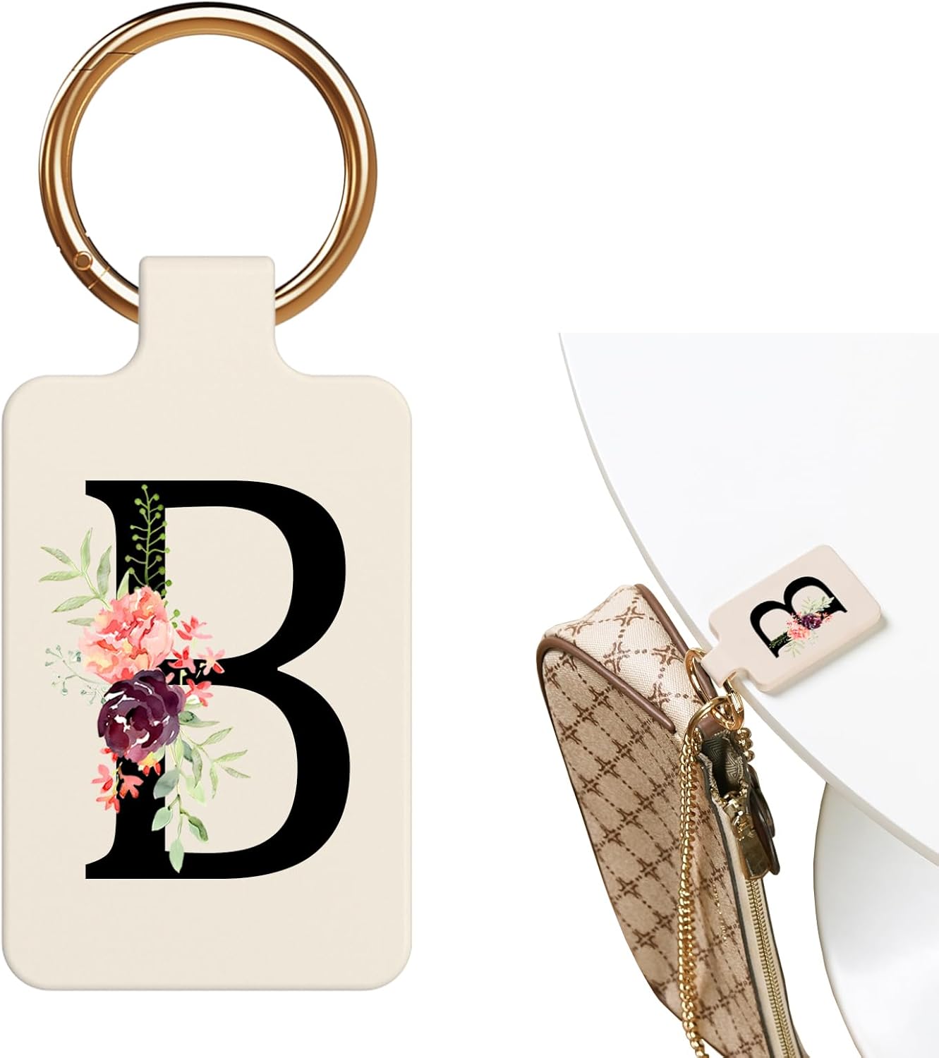 Letter A-Z Strong Magnetic Purse Holder Stylish Floral Design Handbag Hanger for Women Suitable for Table Tops Metal Wall Door Hinge Frame Shopping Cart Valentine's Day Gift Bag Charms