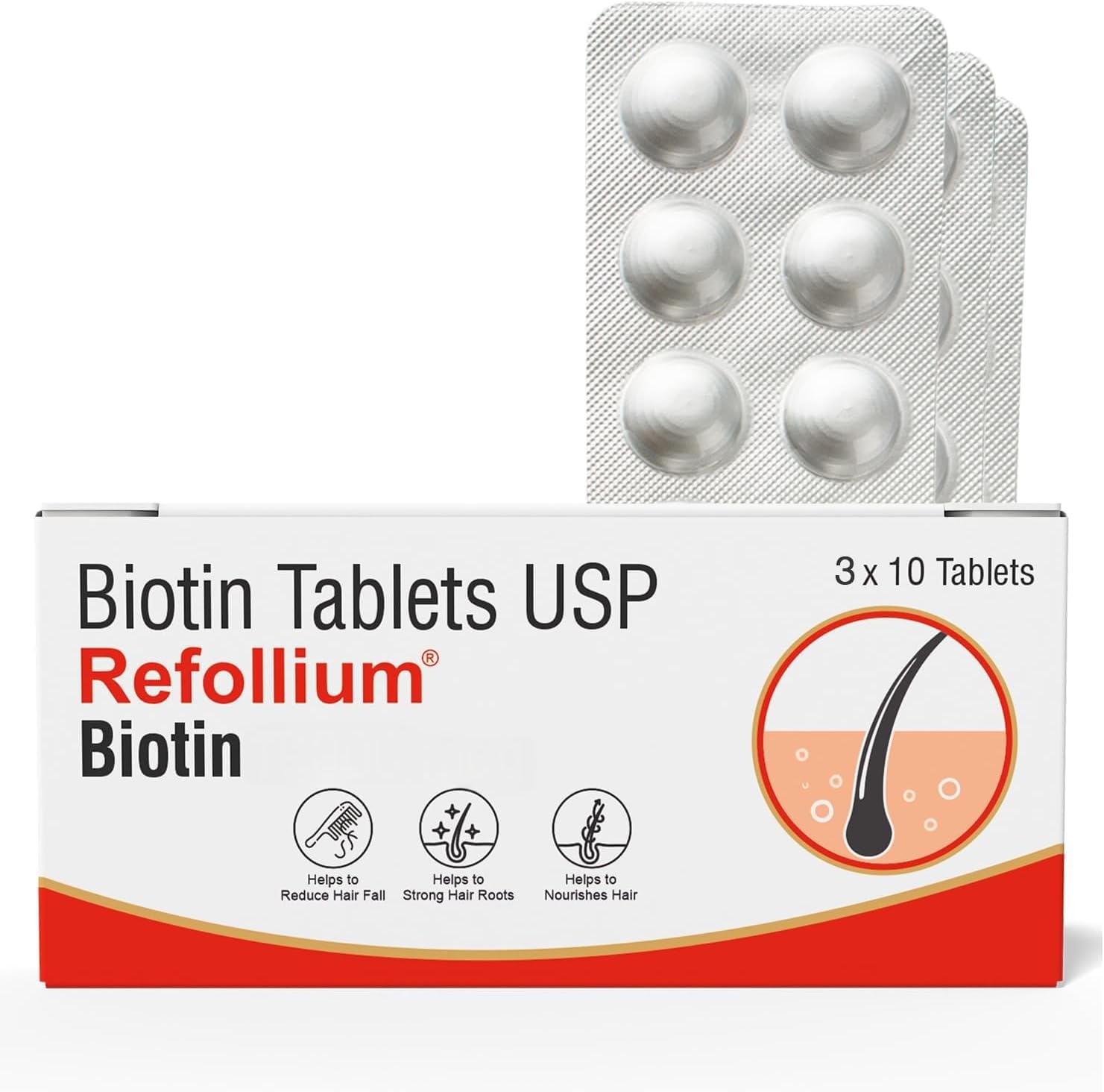 Refollium Biotin Maximum Strength For Hair Growth & Hair Fall Control (ONE TABLET DAILY AFTER FOOD) (1 month supply)