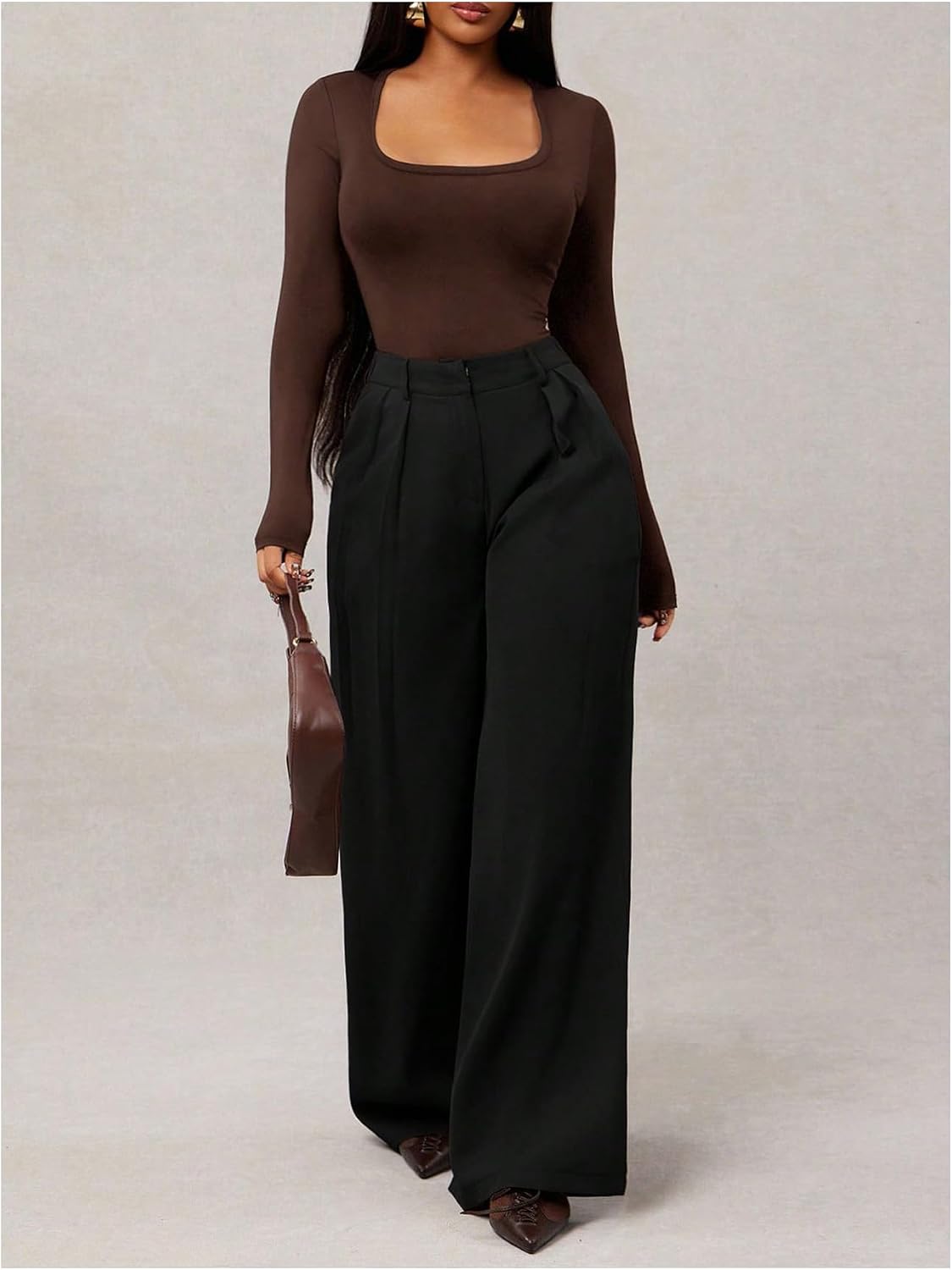 GORGLITTER Women's Low Rise Wide Leg Trousers Baggy Dress Pants Dressy Low Waisted Business Casual Work Loose Pants