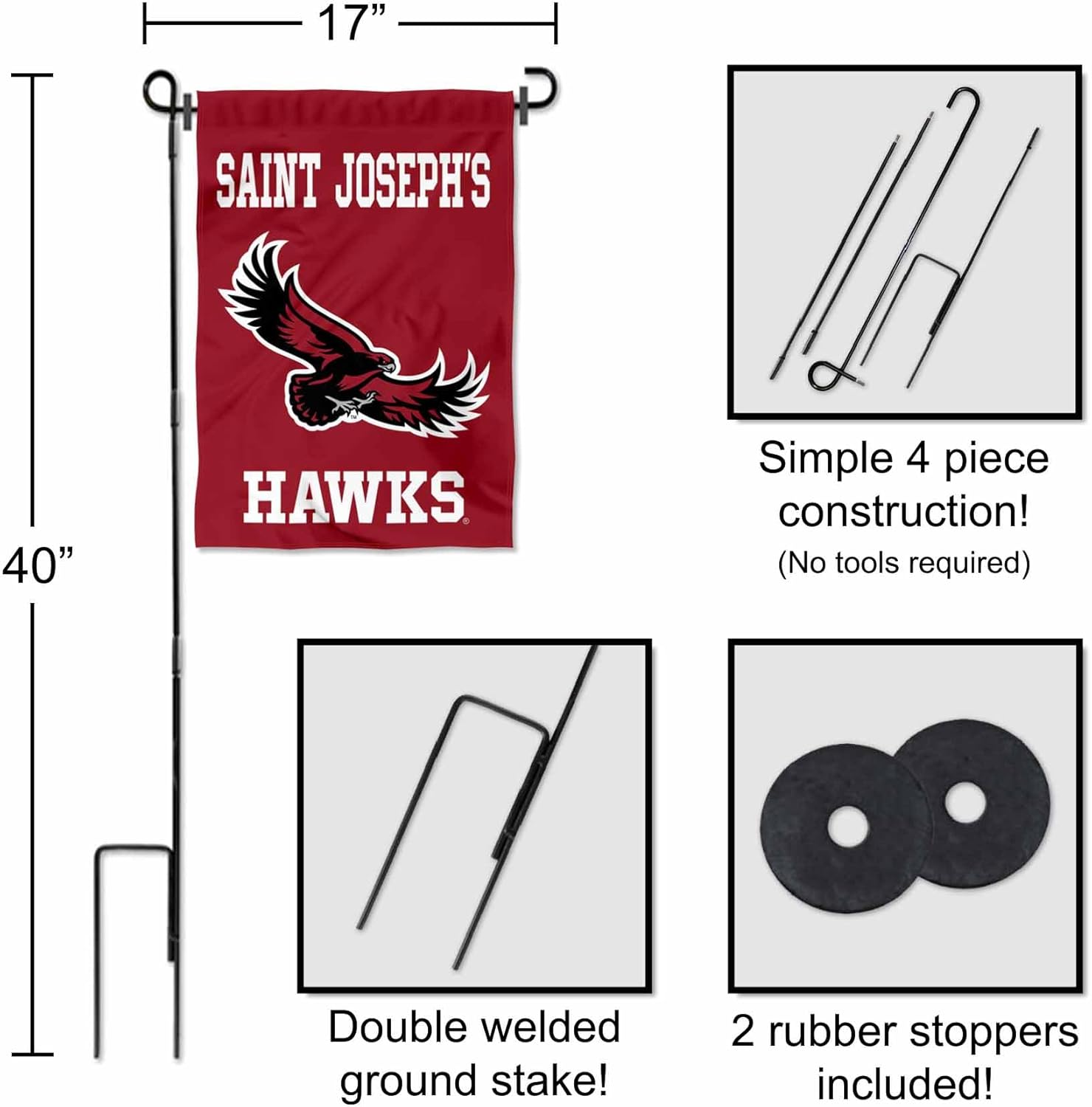 Saint Joseph's Hawks Garden Flag with Pole Stand Holder
