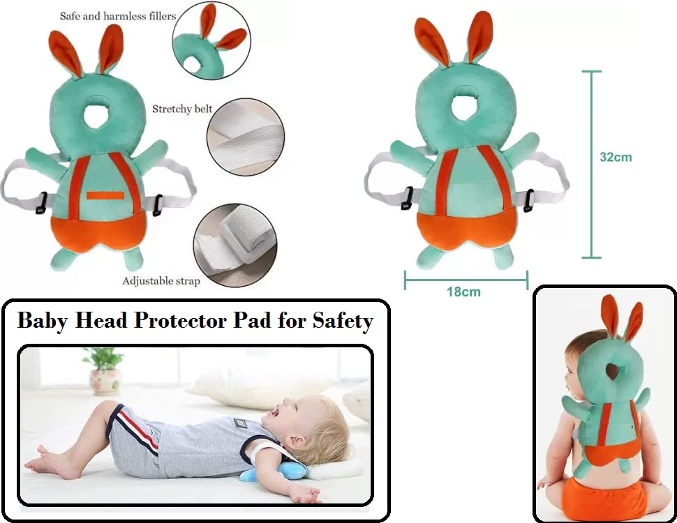 HUG PUPPY Cotton Baby Head Protector Cushion Plush Soft Toy Early Learning Toy Fall Protection Helmet Baby Head Protector Child Adjustable Shoulder Strap (Light Green) - Image 5 thumbnail