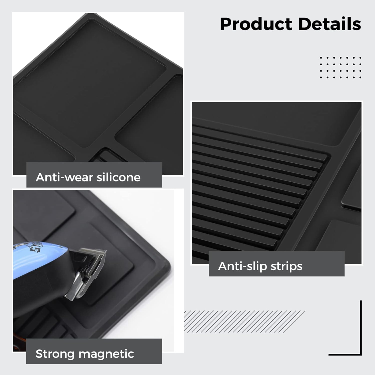 yeesport Barber Tool Organizer Mat, Flexible Silicone Barber Tool Pad, Magnetic Salon Barbershop Work Station Pad, Non-Slip Barbershop Counter Mat for Clippers Tools (Black)