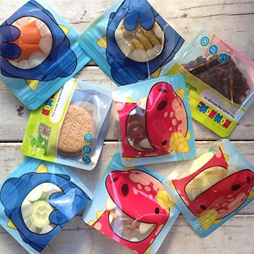 Nom Nom Kids  4 x Reusable Snack Bags  Monster Design  BPA Free  No Leak, Air-Tight Double Zip  Ideal for Baby Led Weaning, Toddlers and School Snacks  Eco Friendly