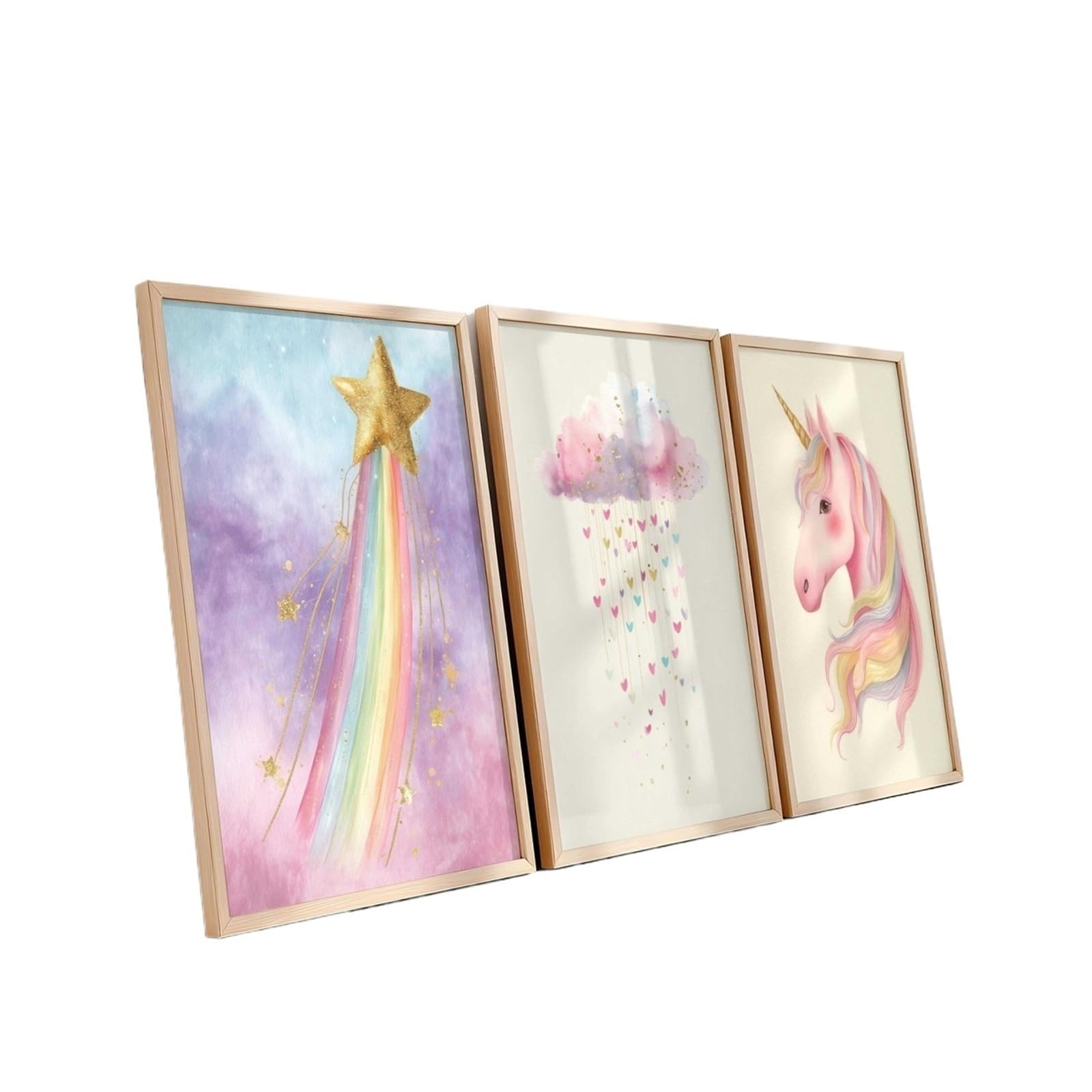 Art Mural Licorne 3 Pièces | Décor Magique Pépinière et Imprimés Arc-en-Ciel 30x40