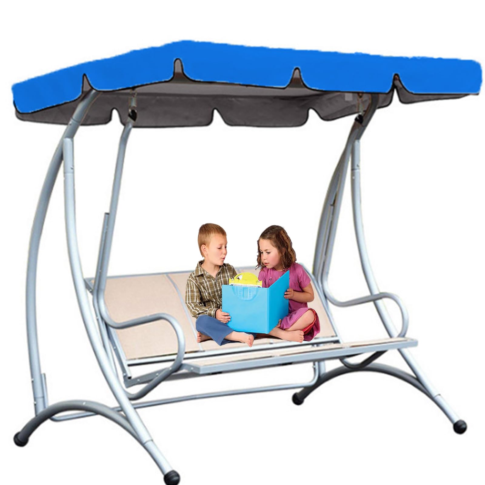 Outdoor Swing Canopy Replacement , 420D Oxford 2-3 Seater Waterproof Garden Swing Chair Top Cover, Patio Hammock Protection Covers Windproof for All Year Round(Size:3-seater:249*185*18cm,Color:Blue) — image 1