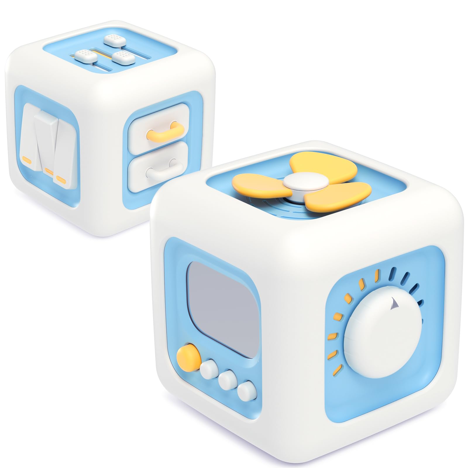 Loyzico 6 in 1 Montessori Spielzeug ab 1 Jahr, Baby Spielzeug von 1–3, Motorikwürfel Motorikspielzeug, Baby Geschenk ab 12 18 Monate Junge und Mädchen-Blau
