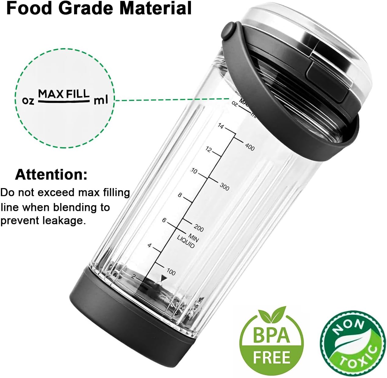 18oz Vessel Replacement Compatible with Ninja Blast Portable Blender BC100 & BC151 Series, Blender Cup with Lid for Ninja BC151BK BC151NV BC151MB BC151CR BC151EM BC151ND BC151PR BC151WH CL155ARD
