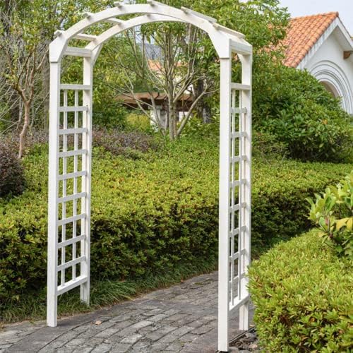 BillyOh Wooden Garden Arch Arbour Trellis Outdoor Arches Wedding Decorations Pergola Climbing Plants Flowers Roses Primrose White