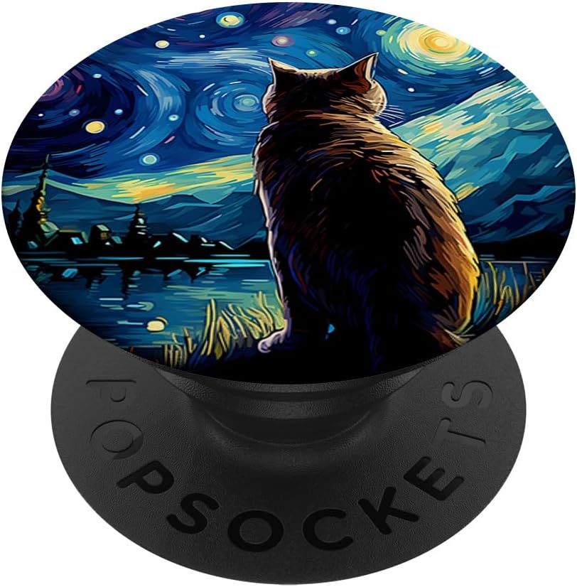 Cat Van Gogh Starry Night Style Art Cute Cat Painting PopSockets MagSafe PopGrip for iPhone