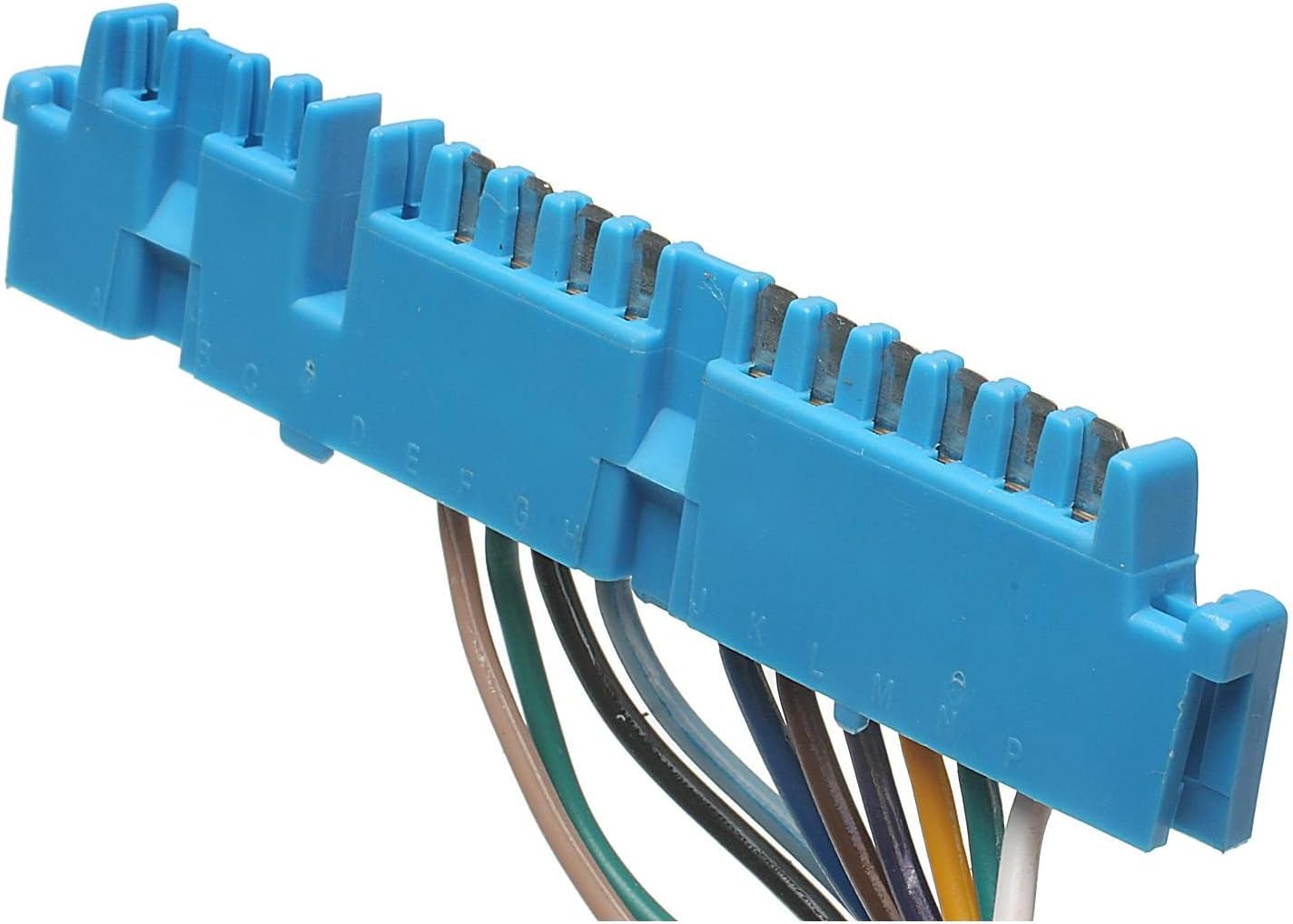 Close-up of the blue electrical connector for the TW11 Turn Signal Switch