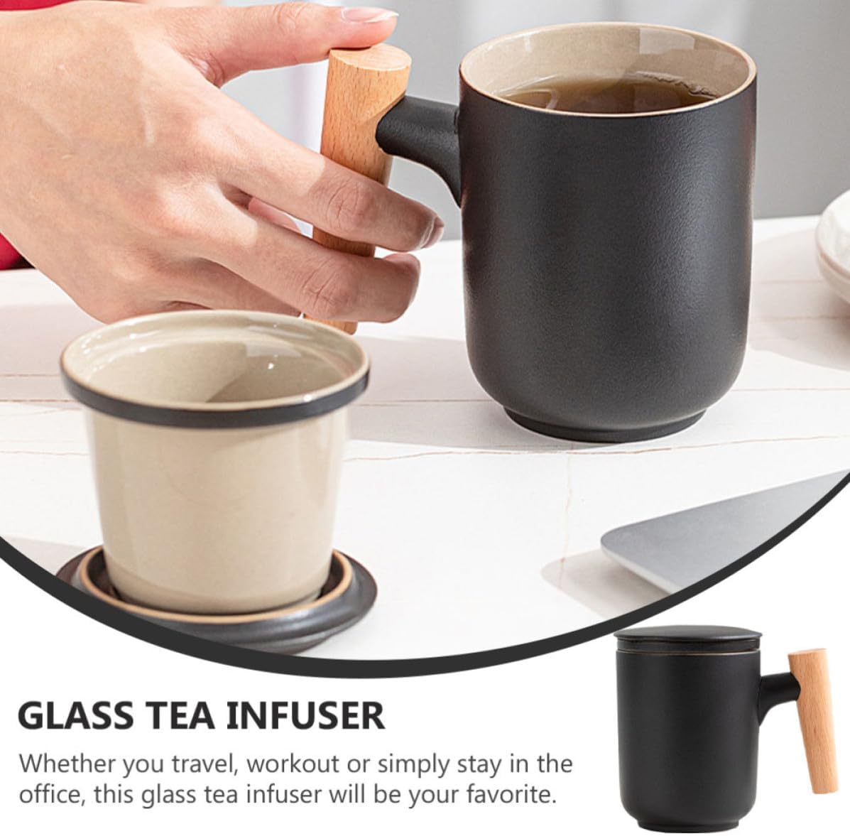 Garneck Glass Tea Infuser Cup with Filter Liner, Leakproof Portable Mug