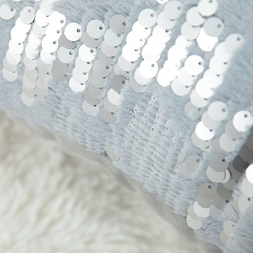 Miniatura 5 de VOGOL Funda de almohada de terciopelo de felpa gris con lentejuelas, color plateado, funda de almohada decorativa suave para el hogar, para sofá,