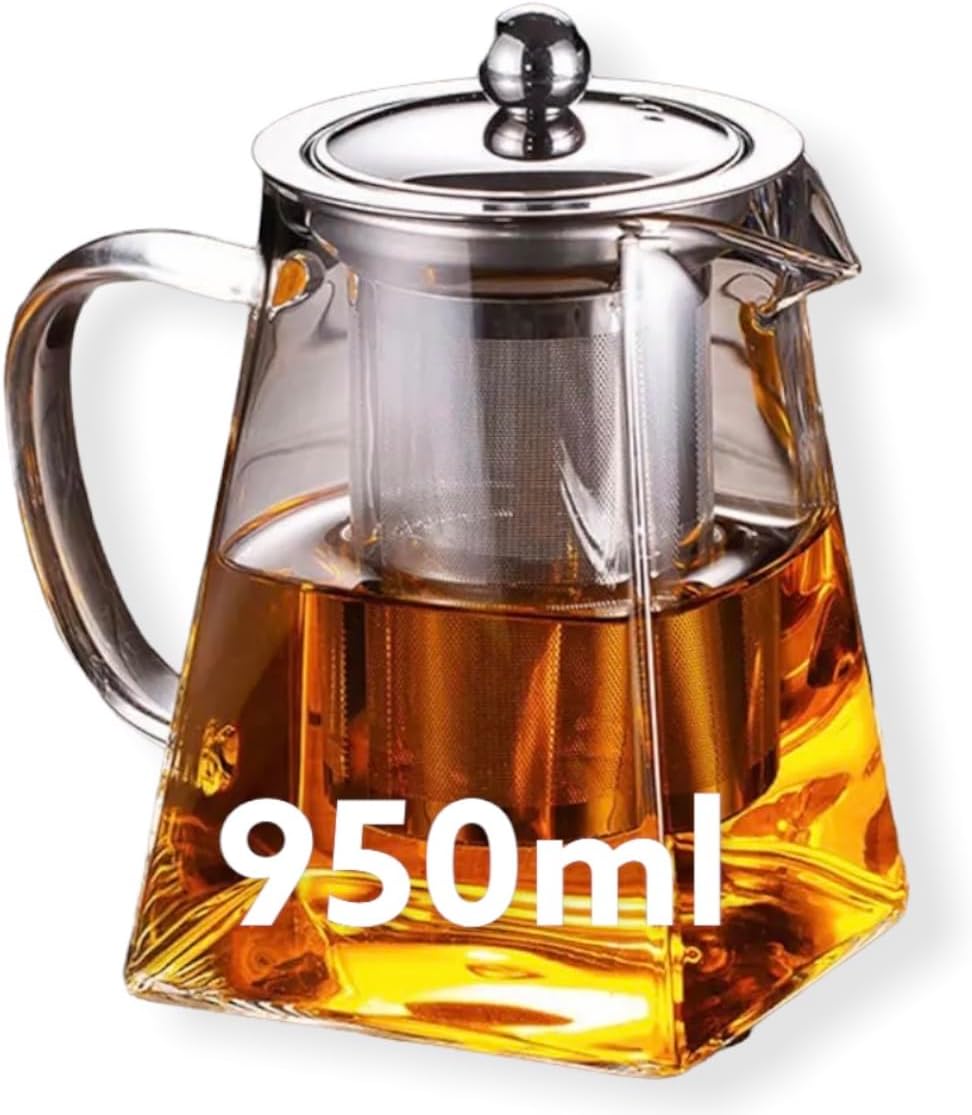 KAV Glass Loose Tea Teapot, Round OR Square Tea Pot with Infuser