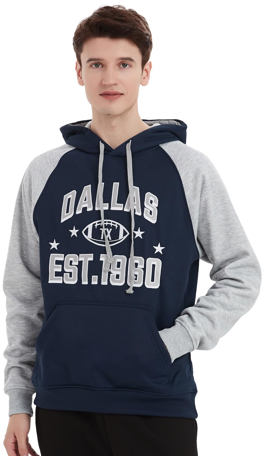 Felpa con Cappuccio da Uomo Dallas in Morbido Cotone Ricamato, dal Navy #3, XL