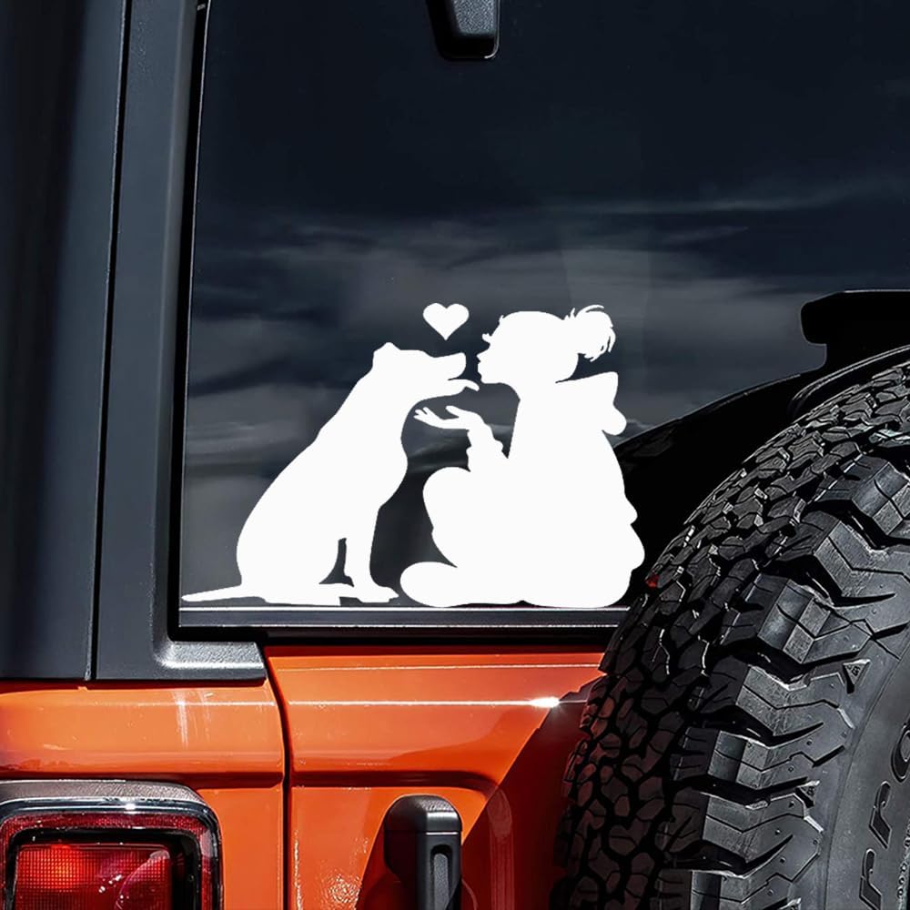2pcs 5.91"x3.94" Beauty and Dog Car Stickers, Laptop Decoration Stickers, People and Animals Decoration Car Decals |CZ238 (White)