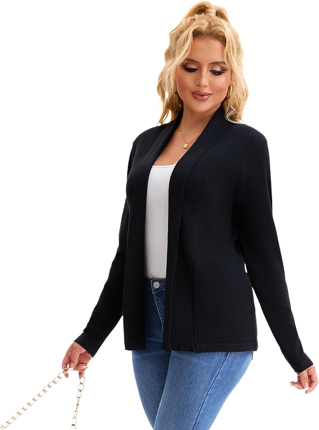 Women’s Open Front Cardigan, Soft Knit Ribbed Long Sleeve Sweater for Work Casual Travel Daily Outfits - Image 5