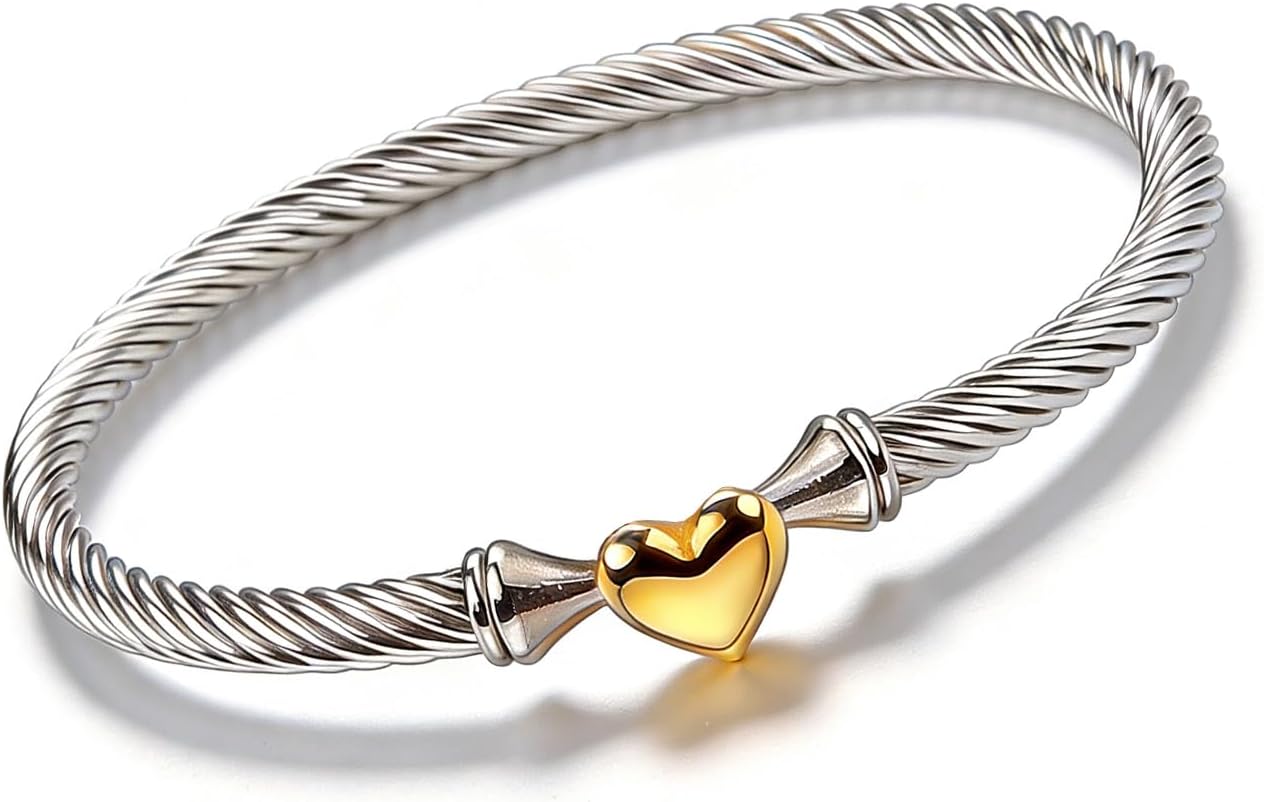 Twisted Cable Bracelet for Women 5mm Stainless Steel Bangle Bracelet with Hook Clasp Designer Brand Inspired Jewelry Valentine Day Gift
