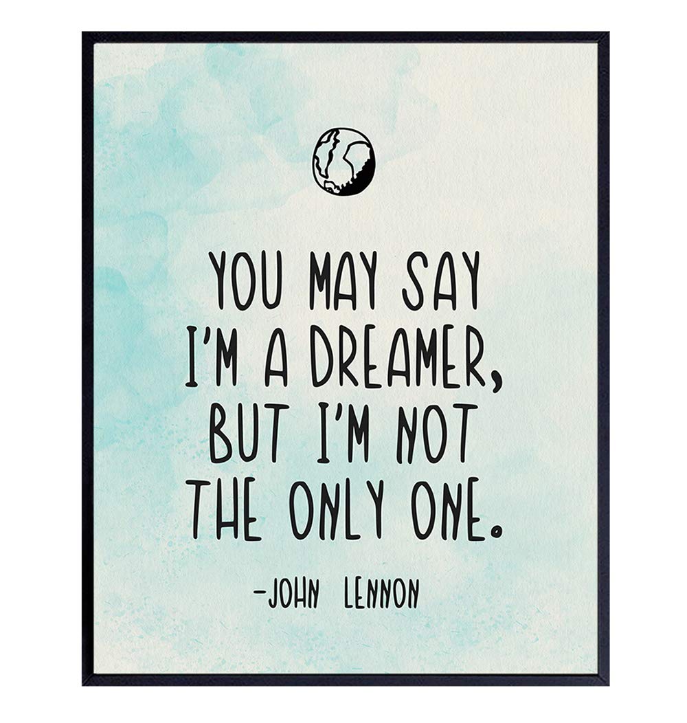 John Lennon Poster, Imagine Lyrics - 8x10 Wall Art Poster, Wall Decor - Cool Gift for Beatles Fan, Music Fan - Unframed Inspirational, Motivational Sign, Song Lyrics