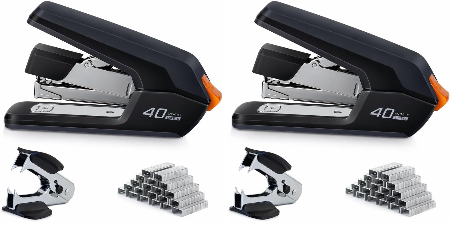 Leven Effortless Desktop Stapler, 40 Sheet Capacity, One Finger Touch Stapling, Easy to Load Ergonomic Heavy Duty Stapler, Includes 1500 Staples and Staple Remover (Pack of 2)