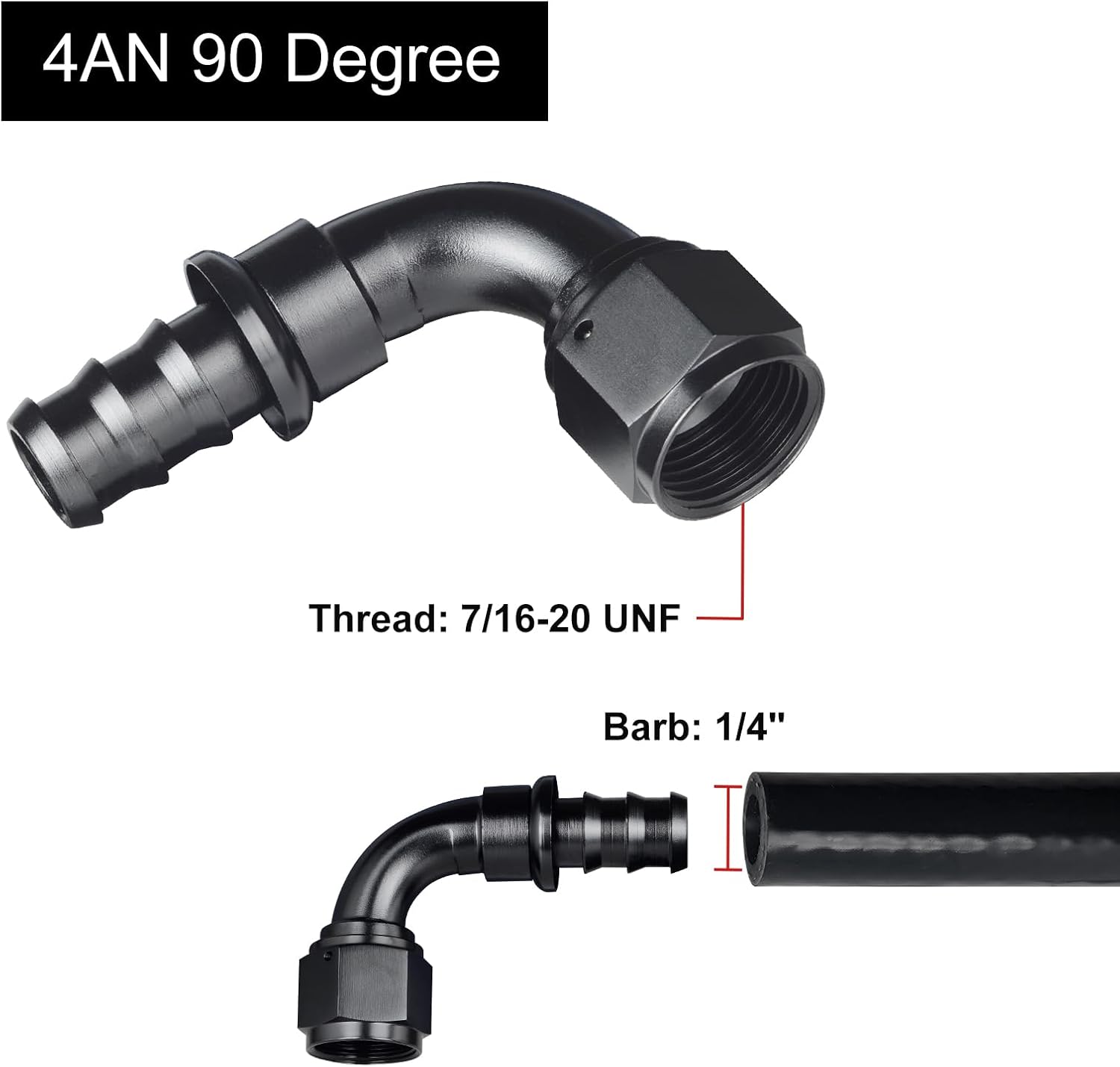 4AN 90 Degree Push Lock Fuel Hose Fitting End Adapter Aluminum Black 2PCS