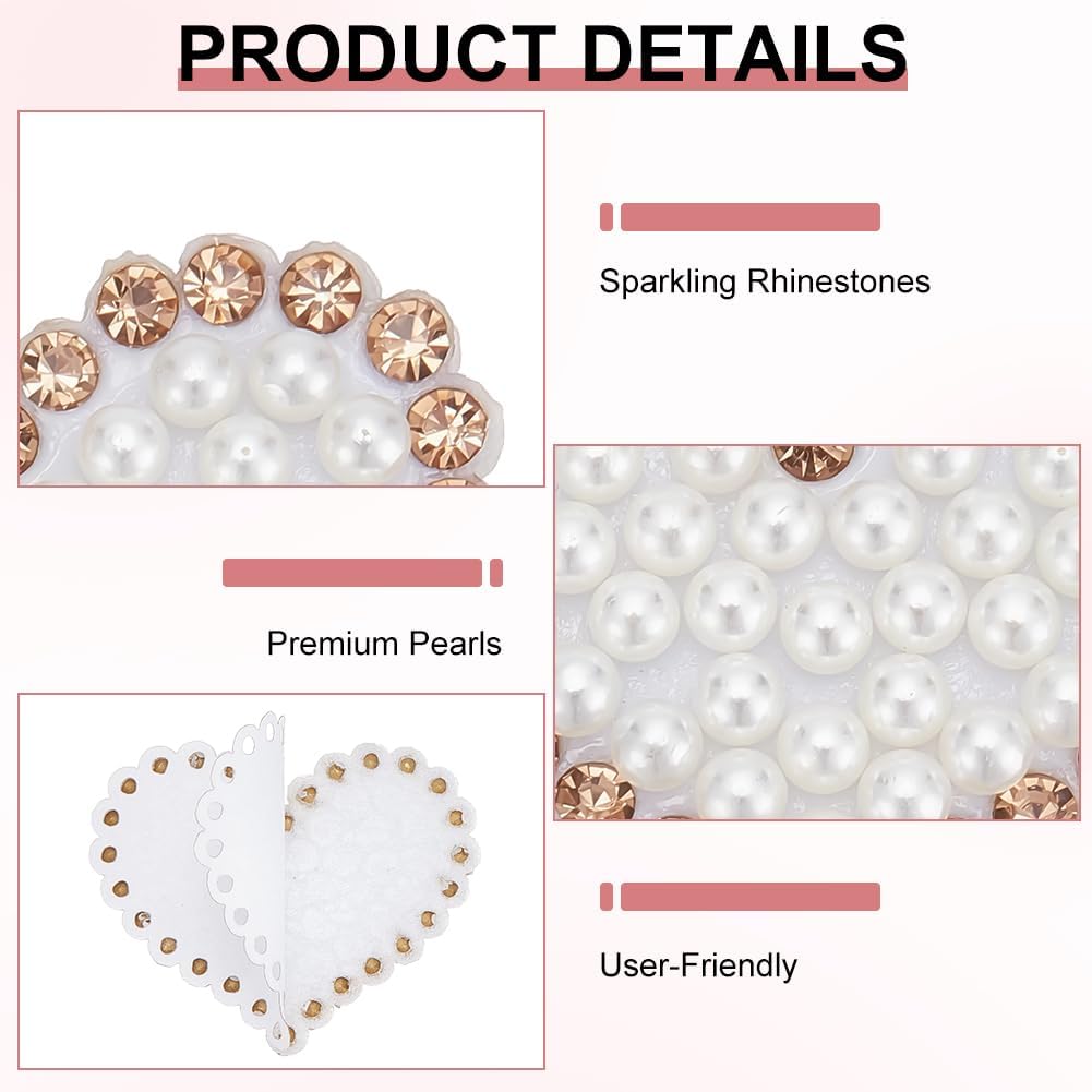 20 Pcs Heart Shape Rhinestone Self Adhesive Patches, Rhinestone Applique Patches for Jeans, Heart Shiny Gold Edge Pearl Diamond Patch DIY Accessory for Clothing Shoes Bags Hats Clothes Decor image 3