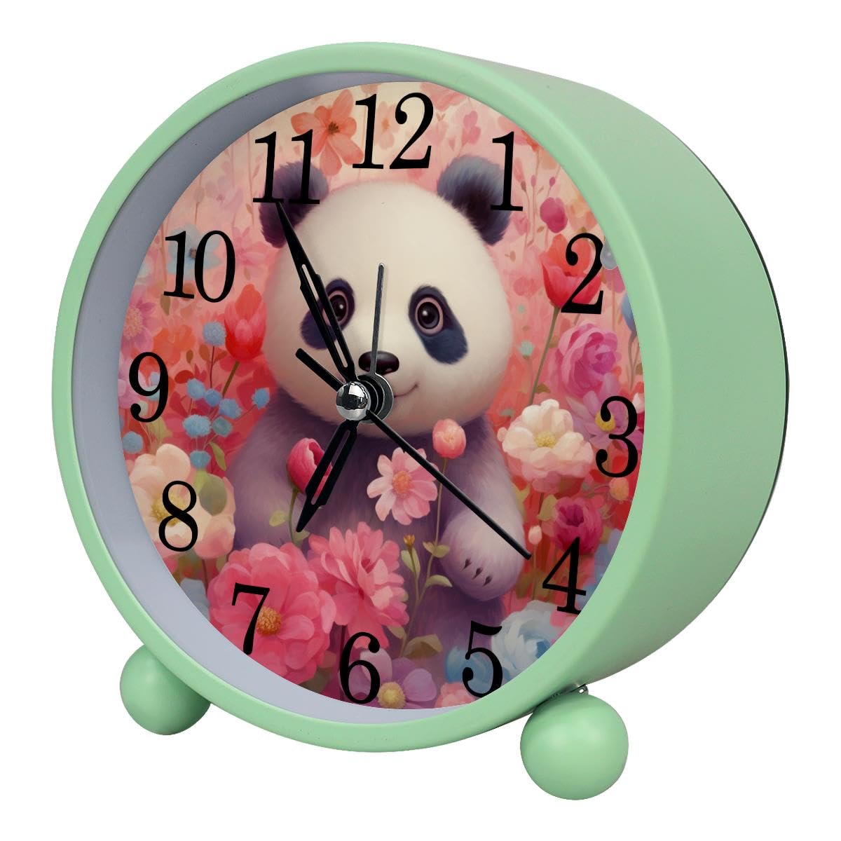 Luoweisi Alarm Clock Panda Flower, Silent Non-Ticking with Night Light