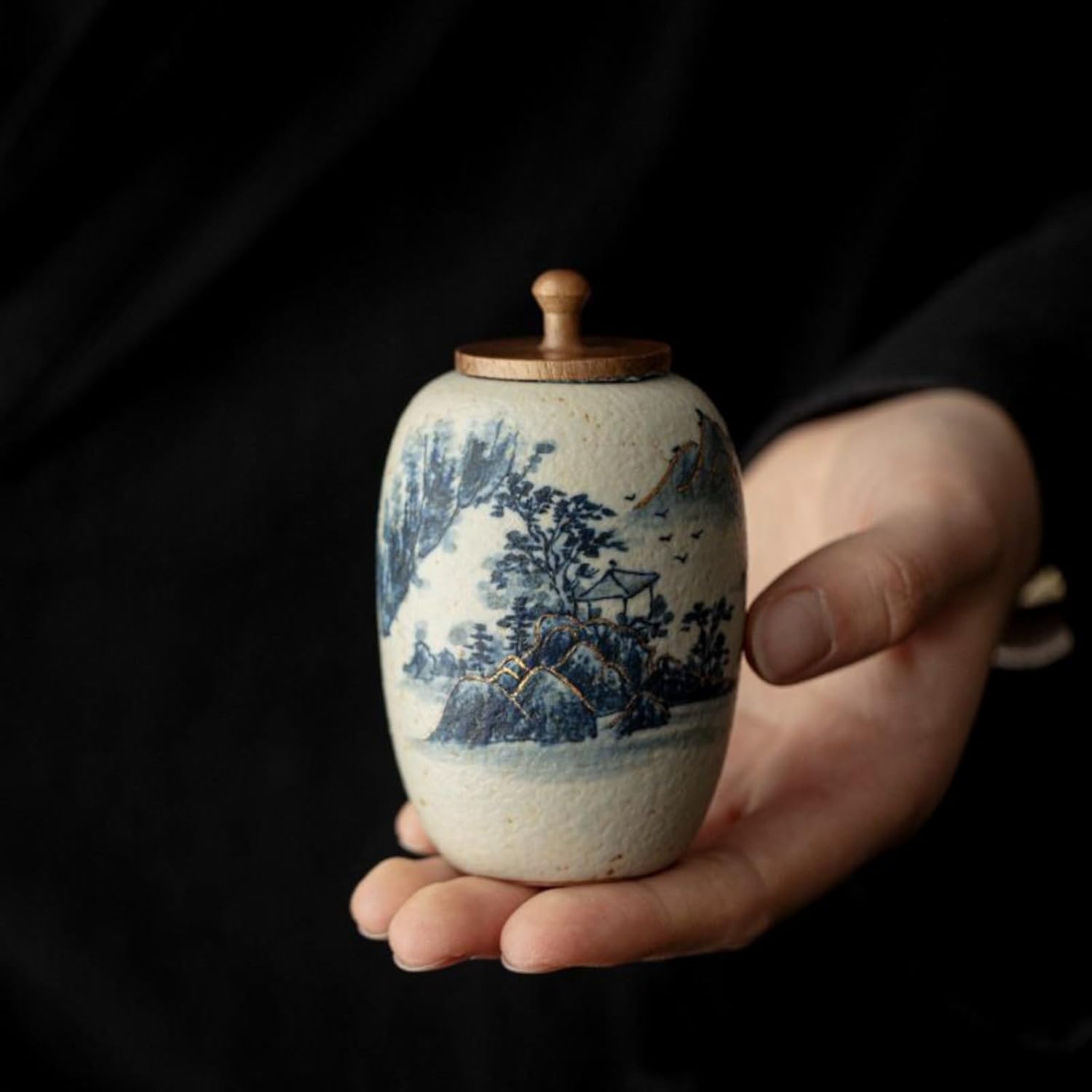 Antique-style Ceramics Tea Canister, 115ml 3.7oz, Sealed Jar Chinese Kung Fu Tea Set Accessories