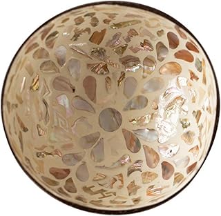 Tizee Handcrafted Natural Coconut Shell Bowl with Mother of Pearl Inlay - Versatile Decorative Storage for Home, Entryway, and Snacks (Gray)