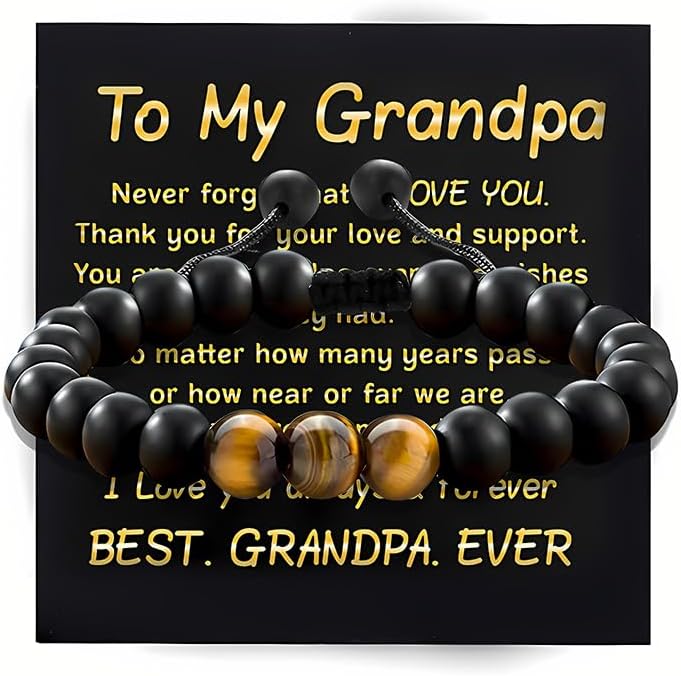 YangQian Father's Day Gifts for Dad Grandpa Husband Natural Stone Bracelet for Men Birthday Gift Idea with Card