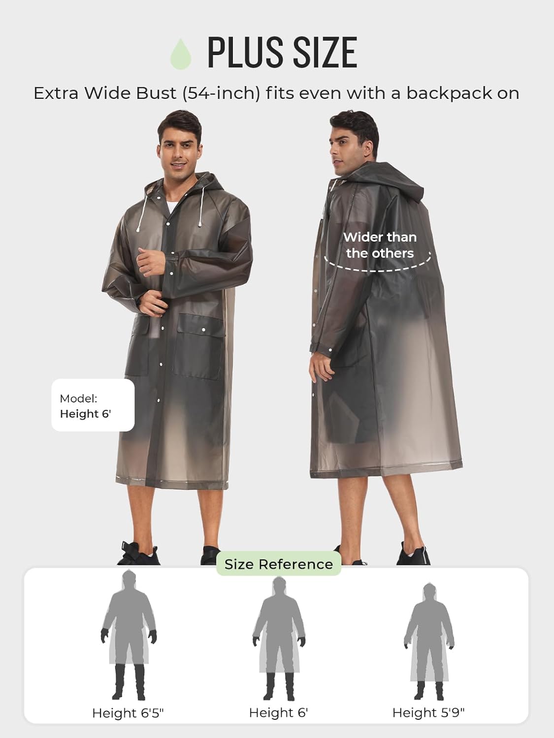 SaphiRose Reusable Adult Rain Ponchos for Women and Men with Drawstring Hood - Image 4