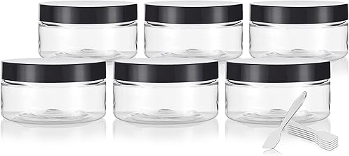 Miniatura 5 de Tarro de plástico PET (sin BPA) recargable, de bajo perfil, transparente - 8 onzas (paquete de 6) + espátulas y etiquetas