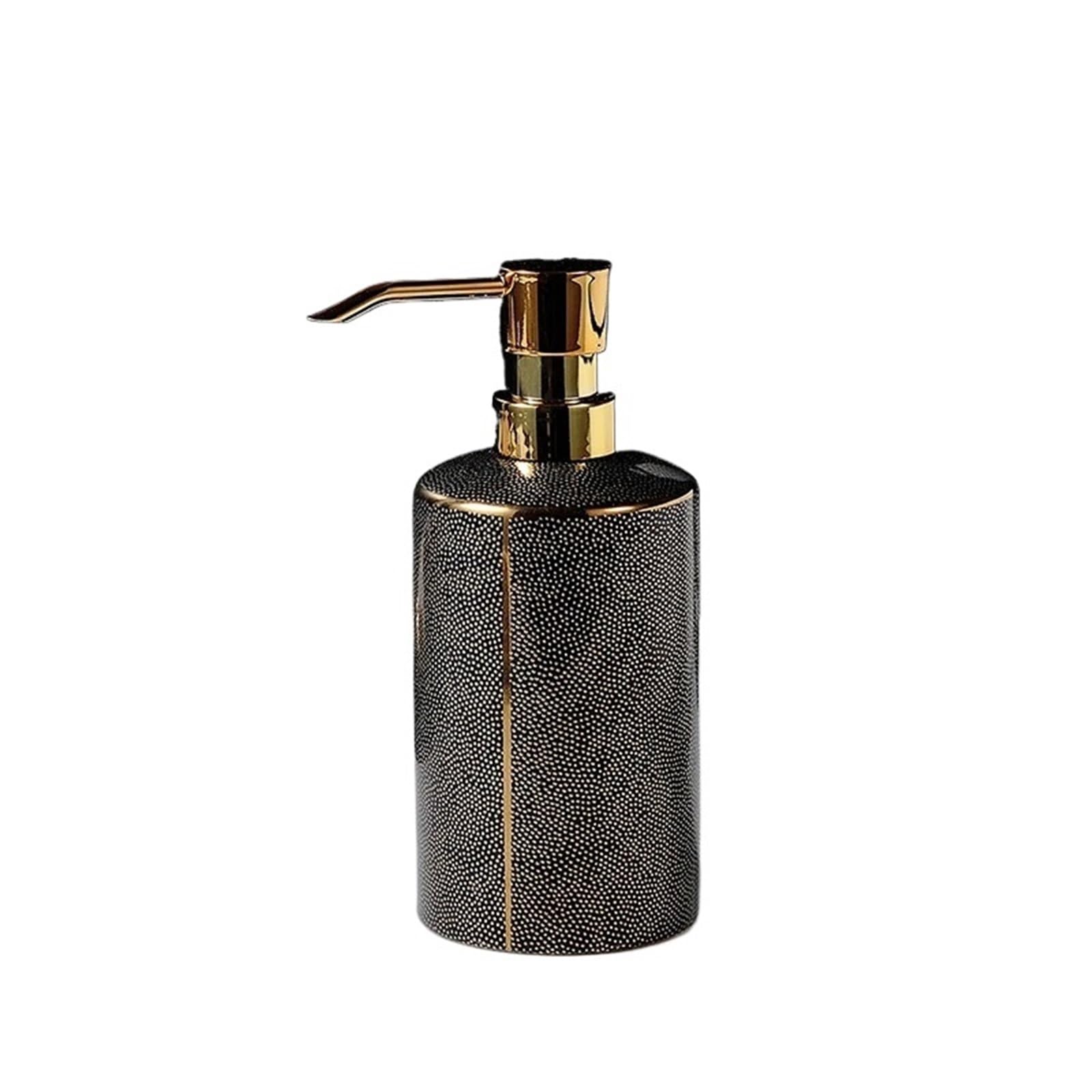 Soap Dispenser Ceramic Liquid Soap Dispenser Lotion Dispensing Bottle Dish Toothbrush Holder Gold Bathroom Accessories Sets(Black dispenser)