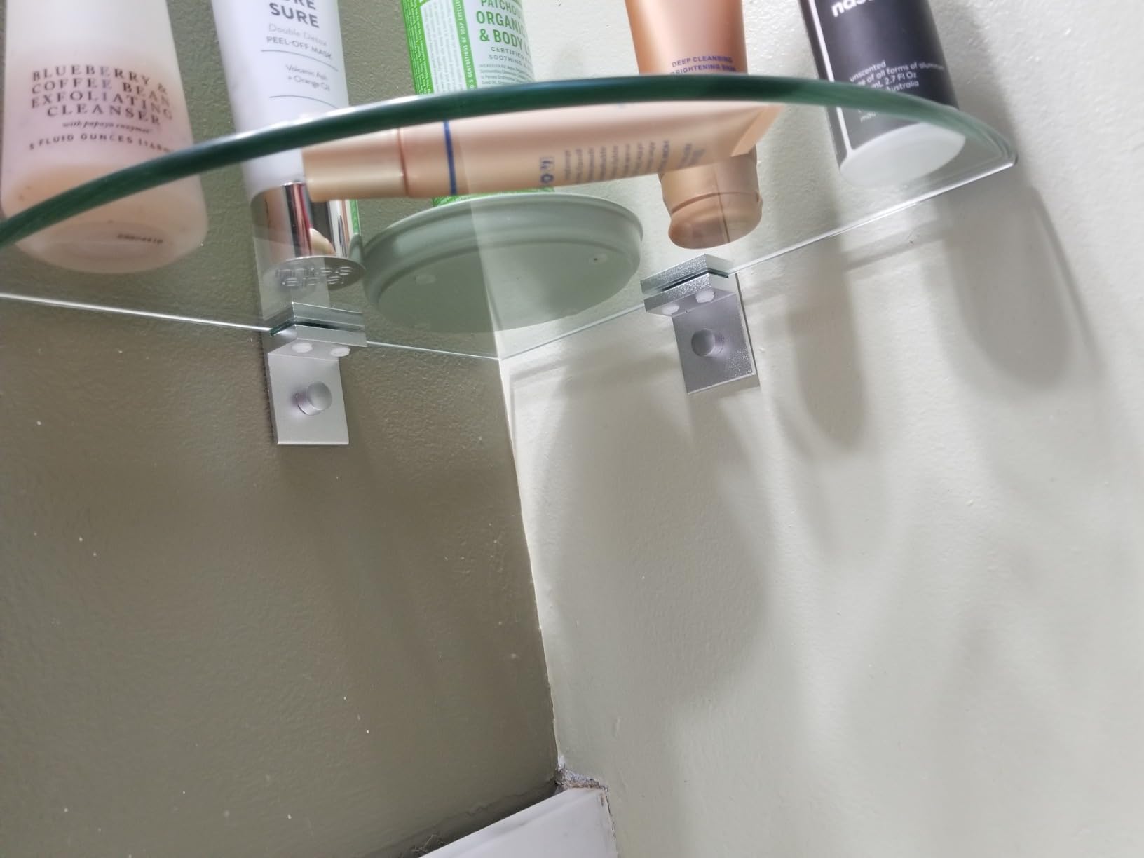 Bakzon Paquete de 2 estantes de ducha de esquina de cristal, estantes de pared de ducha para ducha interior, organizador de ducha sin taladros con soportes de aluminio para baño