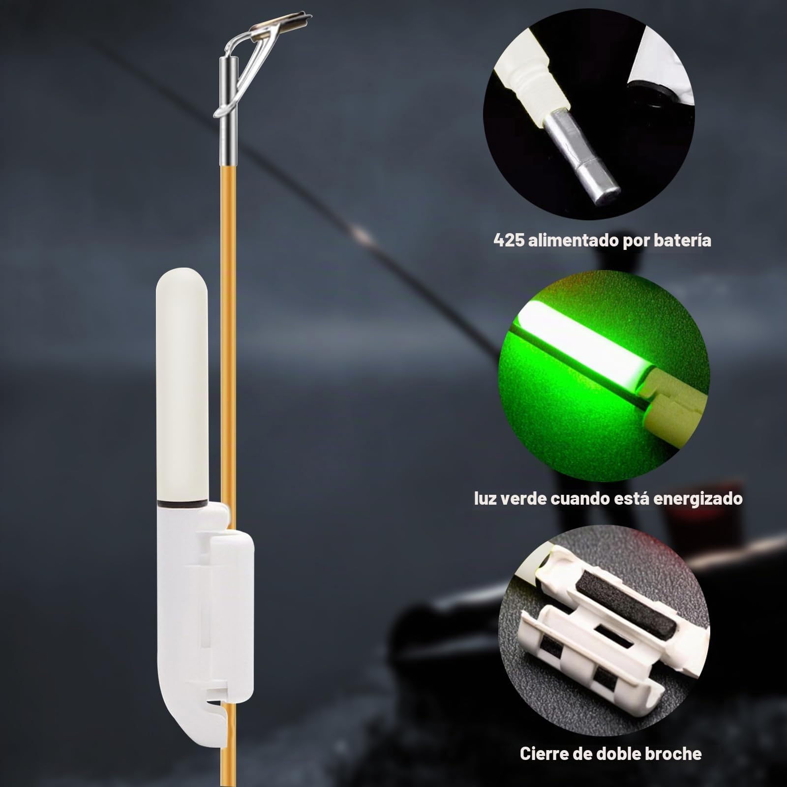 5 luces de punta de caña de pescar nocturnas, resistente al agua, con hebilla, accesorios para equipo de pesca, accesorios de pesca, luces nocturnas para pesca nocturna, pesca marina, luces de
