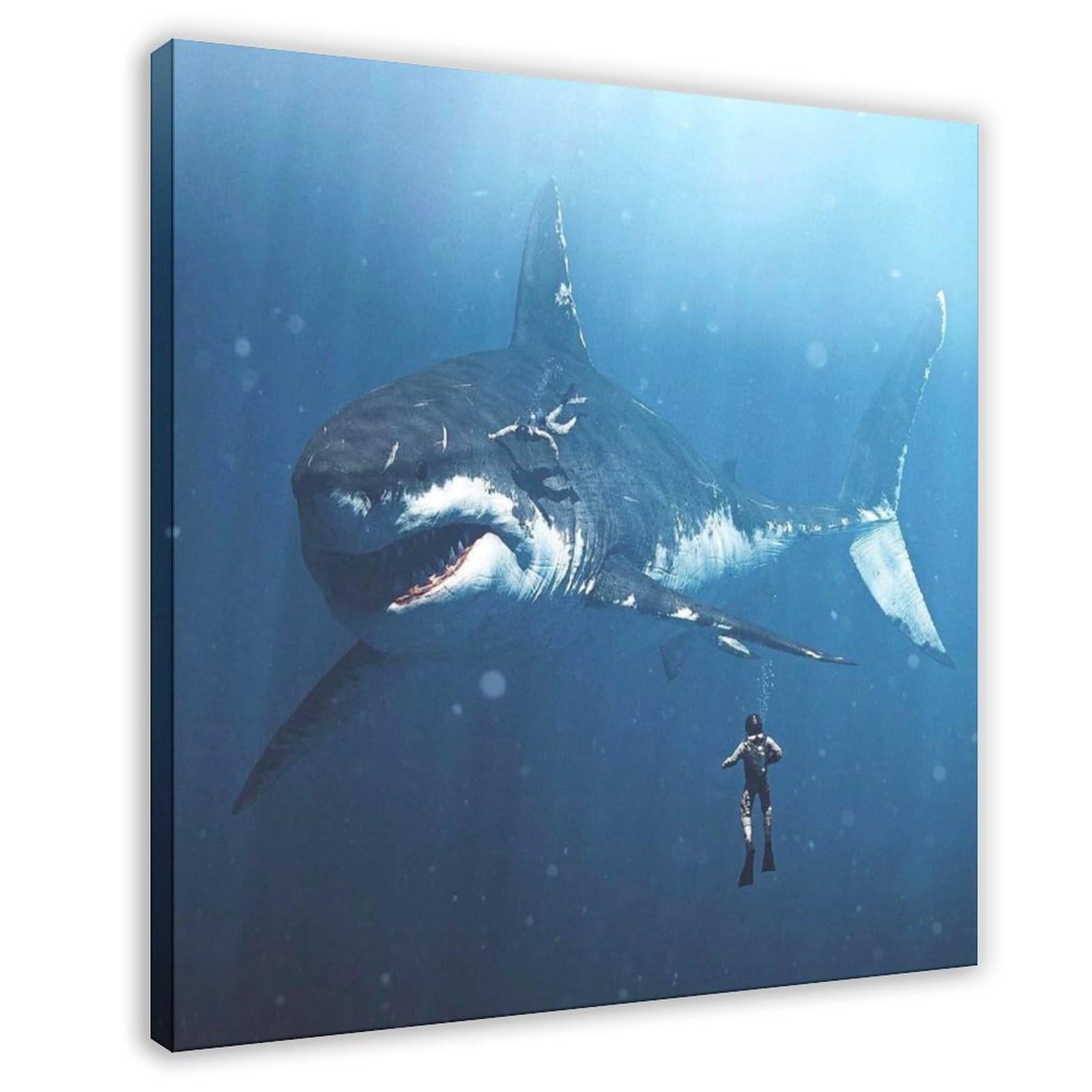 Ebxozp Diving with The Megalodon Canvas Poster Wall Art Prints Room Aesthetic Murals Bedroom And Living Decorations Frame 12x12inch