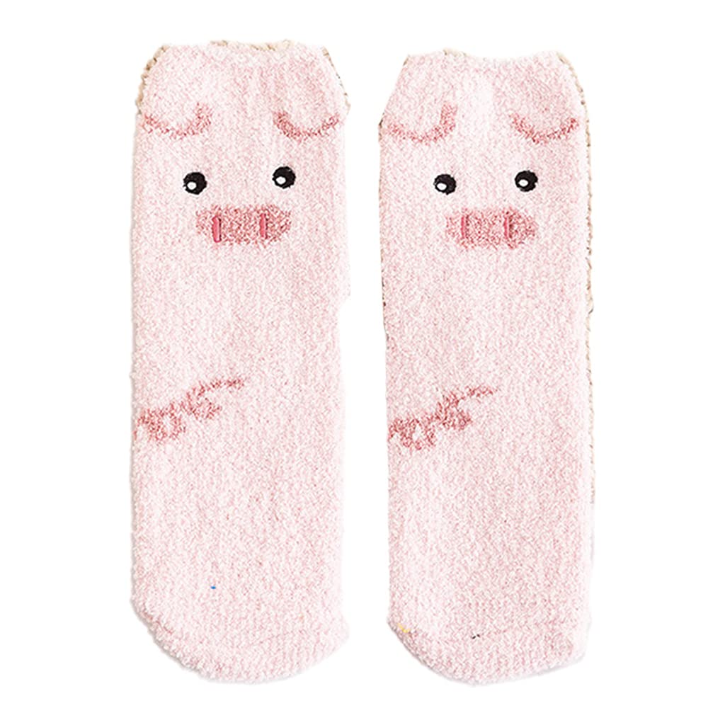 XAGMODSHN Women Cartoon Animal Winter Fuzzy Slipper Socks Warm Hosiery