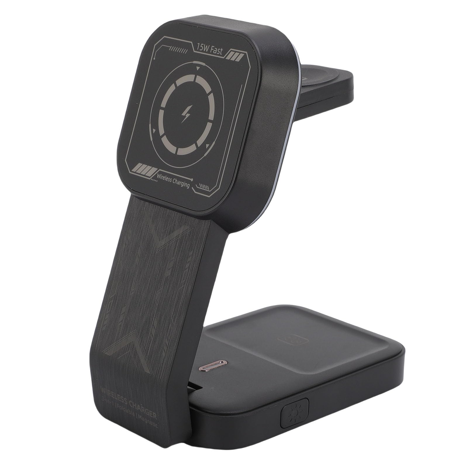 Generic Supporto di Ricarica Wireless Universale da 15 W Dock per Caricabatterie Rapido 3 in 1 Compatibile con Telefoni IOS Stazione di Ricarica da Tavolo per la Lettura in Streaming Bianco