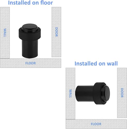 Miniatura 2 de Tope de puerta cilíndrico para montaje en suelo, 1.8 pulgadas de altura, tope de puerta de acero inoxidable, goma negra, paquete de 4