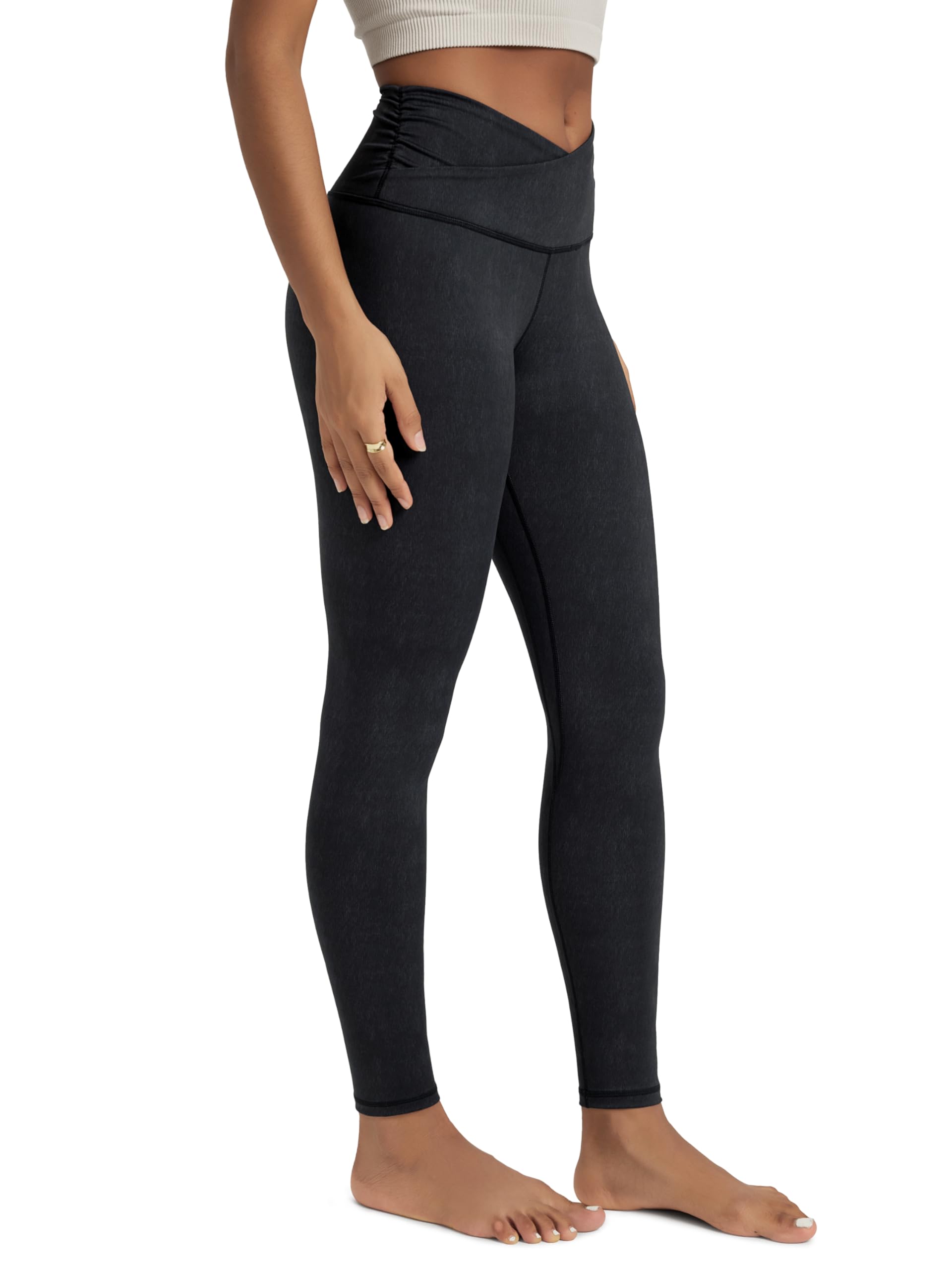 ODODOS Women's Cross Waist Yoga Leggings with Inner Pocket, 23"/25"/28" Gathered Crossover Workout Yoga Pants