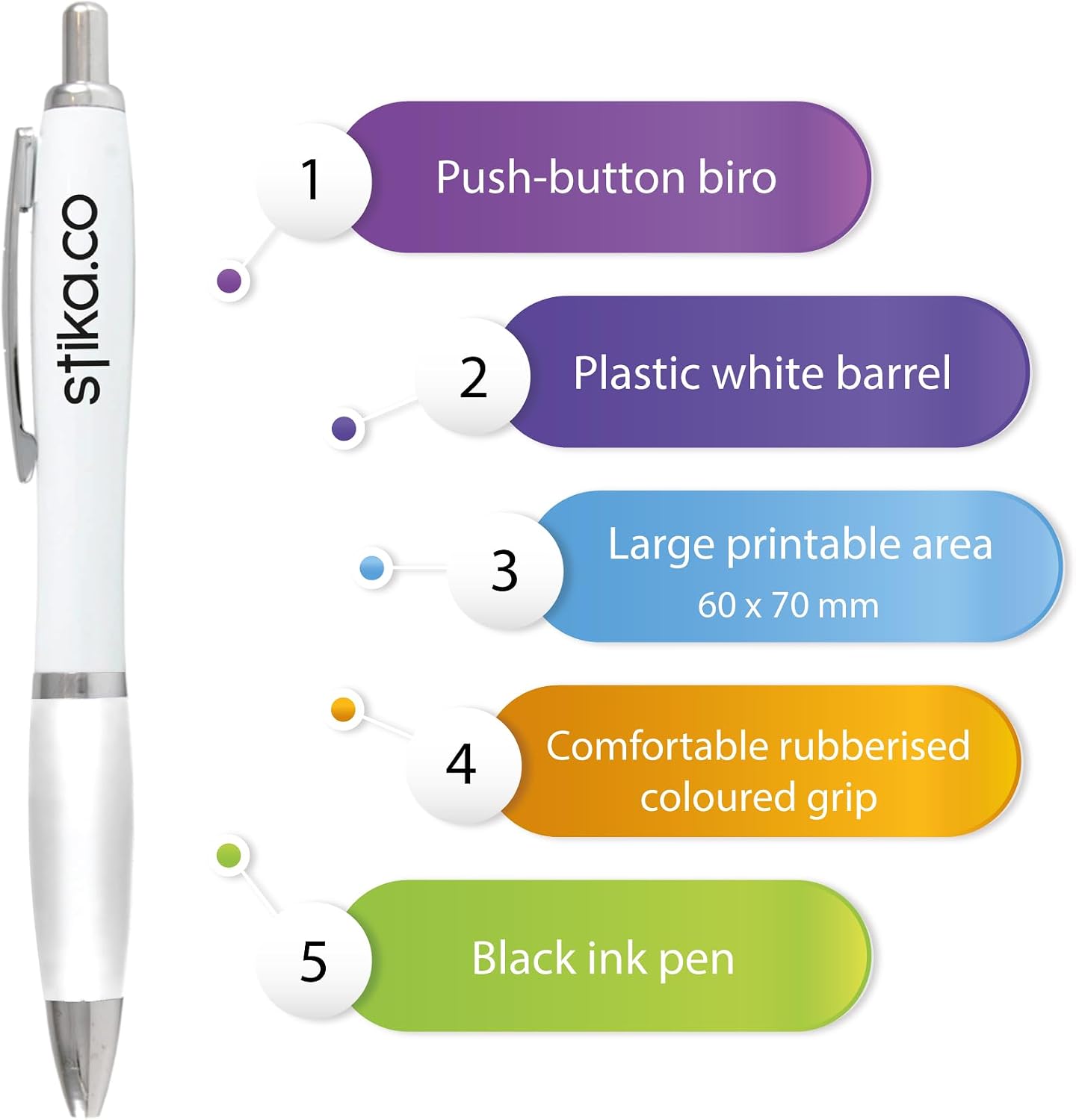 stika.co Pack of 20 White Personalized Pens - Ballpoint Promotional Custom Pens for Women, Celebration, and Christmas Events - Add Your Text/Logo for a Unique Touch