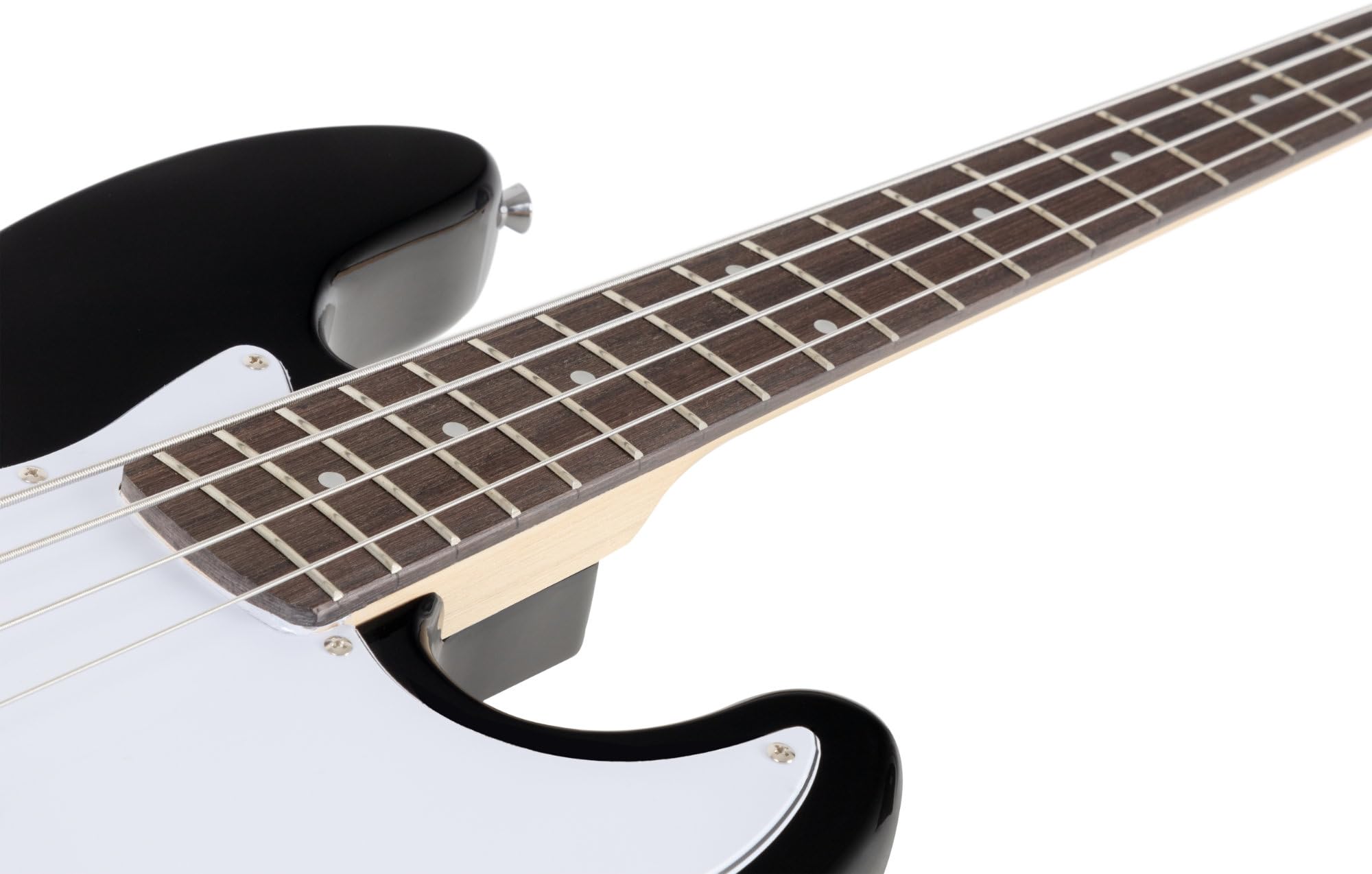 Rocktile Fatboy II BK E-Bass Black Set inkl. Schule, Jazz-Style E-Bass | 2 Single Coil Tonabnehmer, 2 Volume-/1 Toneregler, Korpus: Linde, Hals: Ahorn (unbehandelt), Griffbrett: Palisander, 21 Bünde