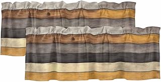 Teamery 2 Pack Valance Curtains for Kitchen Windows Farm Gradient Yellow Brown Wood Grain Rod Pocket Curtain Vintage Wood Board Small Window Treatment Topper for Bedroom Living Room Bathroom, 42x12in