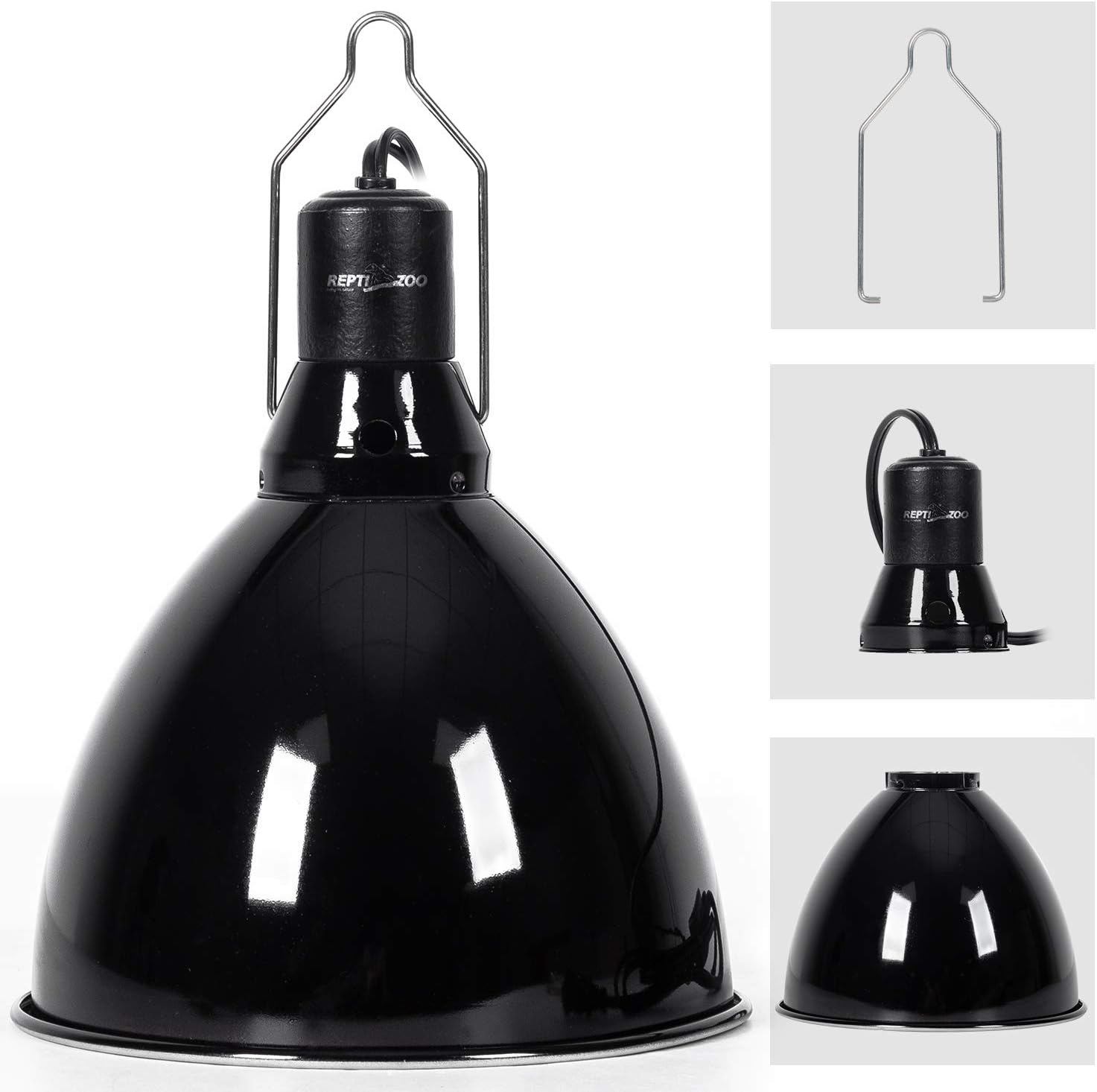 8.5 inch Reptile Light Fixture 200W 2 in 1 E26 Base with Removable Ceramic Socket with On Off Toggle Switch in Black,Aquarium Dome Reptile UVB Light Socket Fixture (Without Bulbs)