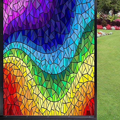 Colorful Elements Arranged In The Rainbow Spectrum Privacy Film Stained Glass Window Decals Door Privacy Film For Glass Door Home House Ofiice,24X36 Inch #TOP5