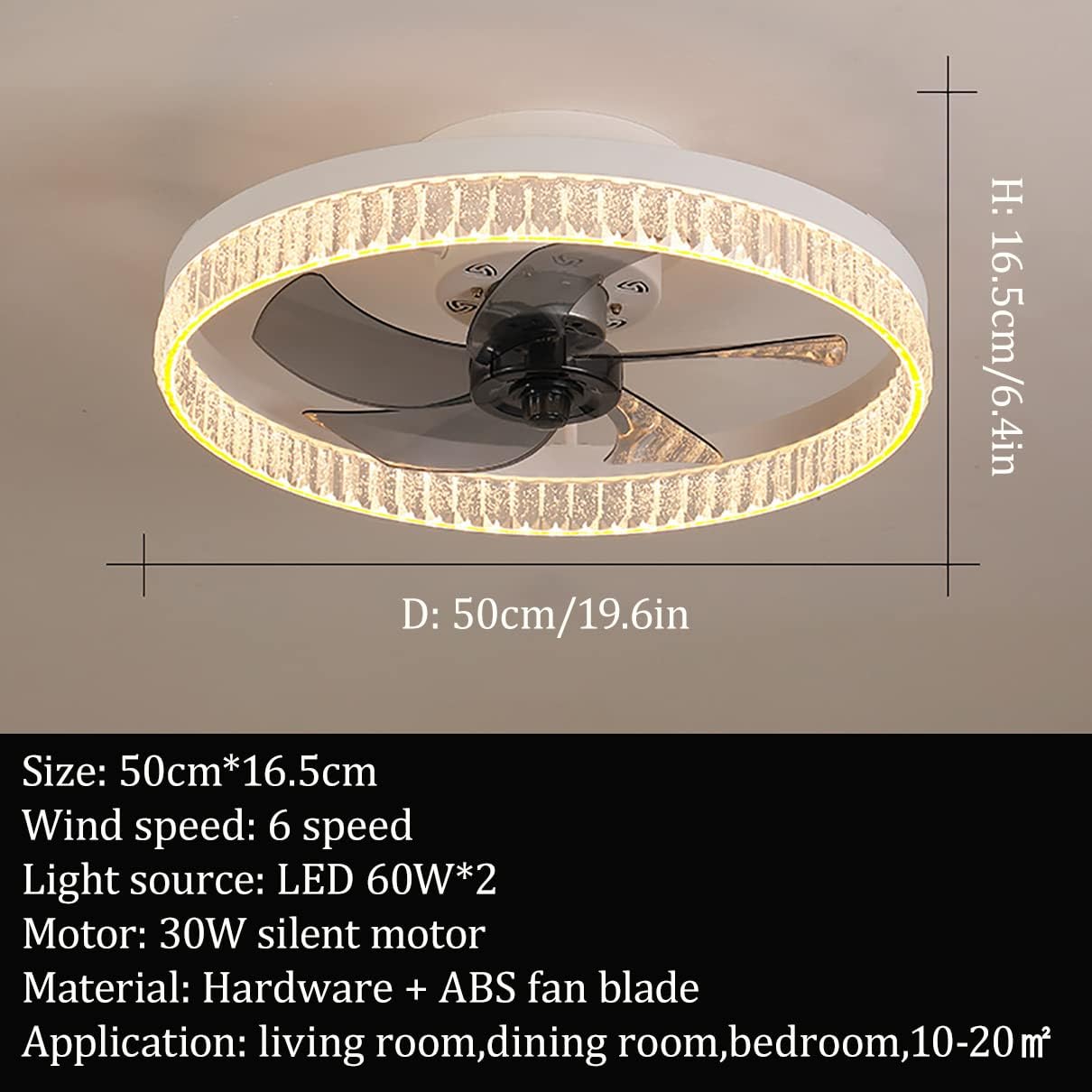 YUEGOO Ceiling Fans with Lamps,Ceiling Fan with Light Reversible Quiet Bedroom Led Dimmable 6 Speeds Round Fan Ceiling Light with Remote Control 50Cm Living Room/Brown