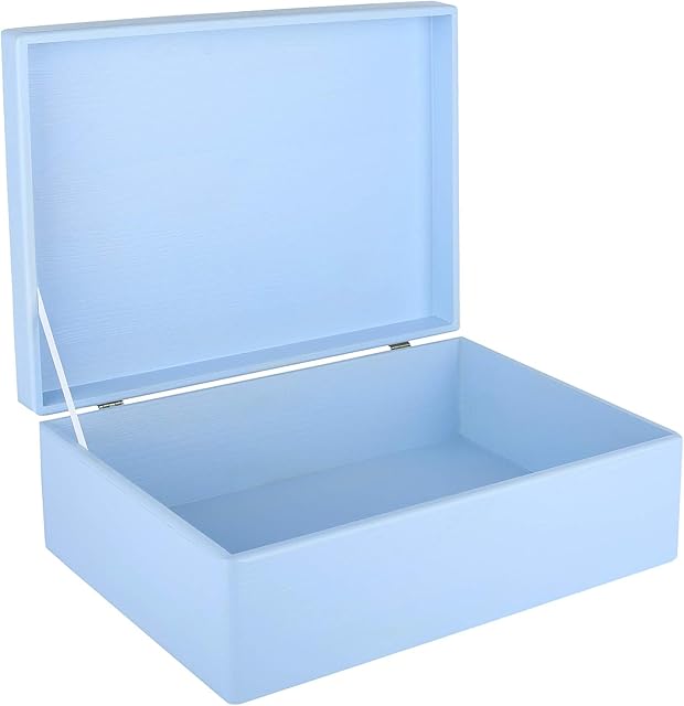 Creative Deco XL Blue Wooden Storage Box | 40 x 30 x 14 cm (+/-1 cm) | with Hinged Lid | Gift Box for Tool Dog Toy Shoes Clothes Kitchen Document Storage | Wood Keepsake Memory Craft Chest